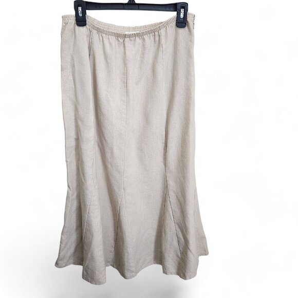 Bechamel Women's 12 Large 100% Linen Maxi Skirt Pull on‎ Beige Elastic Side Zip - Picture 1 of 11